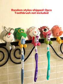 2pcs Cartoon Design Random Toothbrush Holder, Suction Cup Cute Silicone Toothbrush Rack For Kids Children Home Bathroom Decor Fall Decor Back To School - Multicolor - View 6