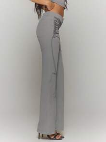 MUSERA Extreme Lace Up Eyelet Side Strap Detail Fitted Flare Trousers Only Fall Autumn Winter Streetwear Cool Night Out Everyday Sexy Elegant Party