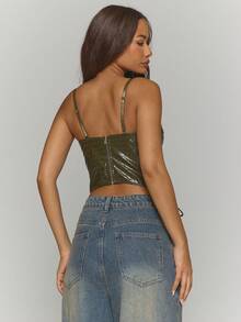 MUSERA Áo corset giả da buộc dây, vạt trễ, phong cách mùa thu, đường phố, mát mẻ, đi chơi đêm, thường ngày, gợi cảm, thanh lịch, ngày lễ, tiệc tùng, mùa xuân, hè, lễ hội. - màu xanh lá - Xem 4