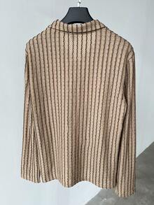 Manfinity Homme 卡其色竖条纹男士长袖Polo衫 - 卡其色 - 查看 2