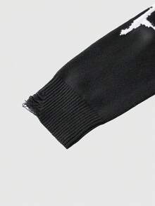 ROMWE MEN Goth Jersey de manga larga con patrón de araña tejido para hombre, estilo callejero vintage, invierno - Negro - Ver 5