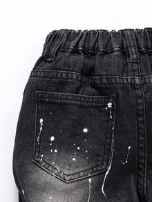 SHEIN Young Boy Light Washed Blue Stylish Distressed Denim Shorts, School, Campus, College