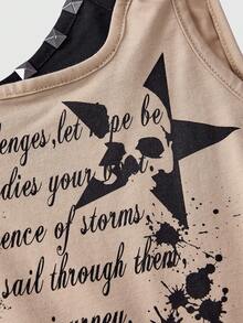 ROMWE Grunge Punk Y2K 坏女孩朋克钢琴音符元素印花女士吊带背心 - 卡其色 - 查看 3