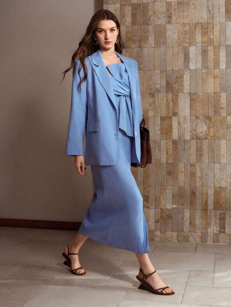 MARYNARKA JEDNORZĘDOWA Z KOŁNIERZEM Z KLAPY I PLISAMI