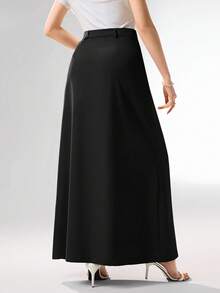 Heiryn 女士纯色口袋拉链优雅半身裙 - 黑色 - 查看 2