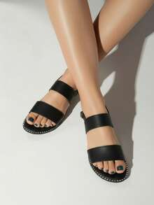 Women Flat Sandals - 黑色 - 查看 3