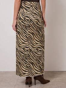 COSMINA 女士高腰斑马纹开衩长款牛仔裙 - 彩色 - 查看 7