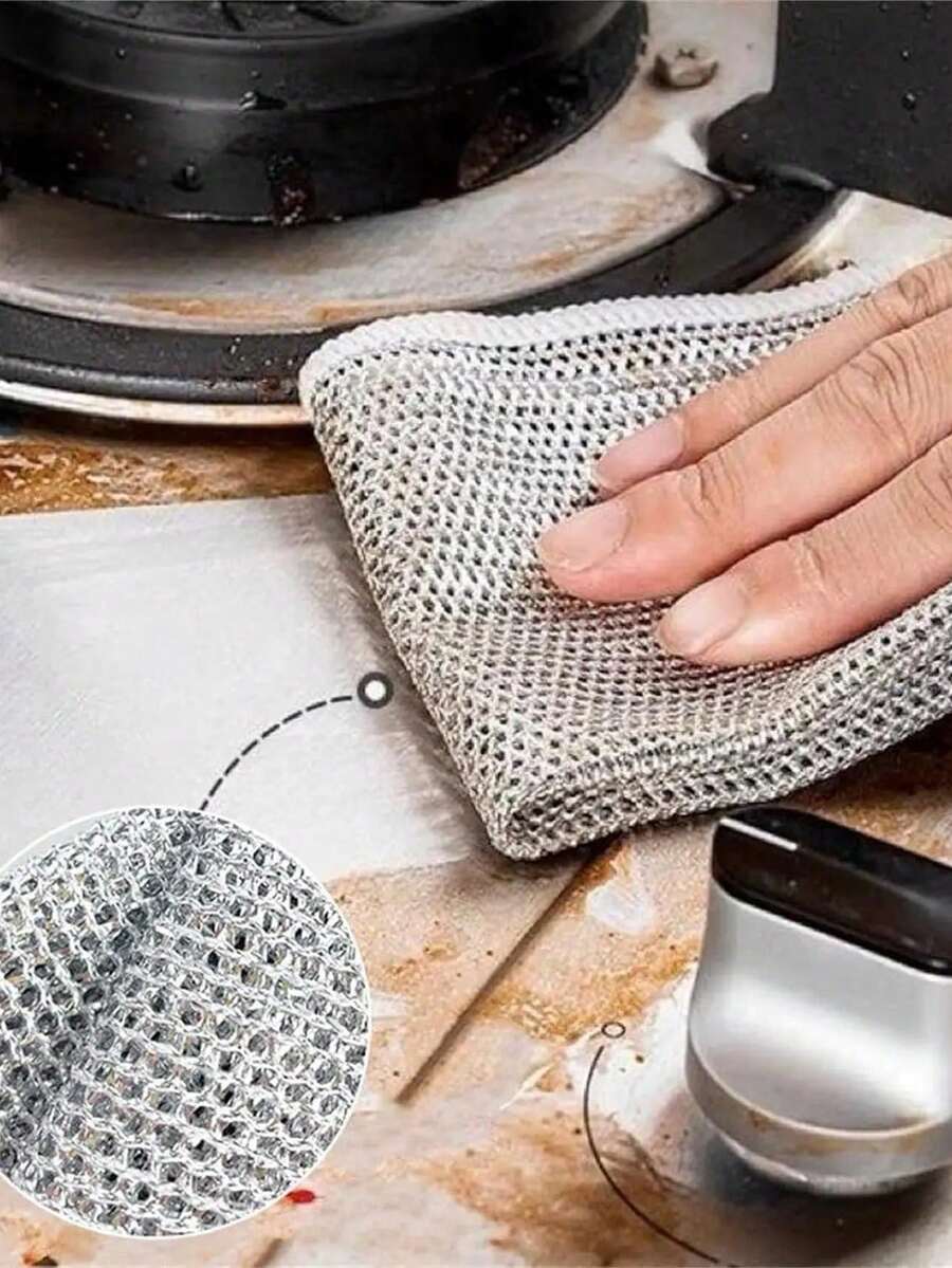 12/10/8/6/4/1pc Magic Cleaning Cloth Thickened Metal Steel Wire Rags Kitchen Dish Pot Washdishing Cloths Towel Clean Tools - Silver - View 1