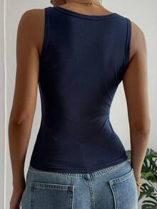 DAZY Áo ba lỗ trơn màu thường ngày cho nữ, mùa hè - Màu xanh hải quân - Xem 2