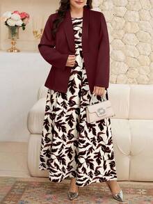 Modelyn Bộ váy 2 mảnh in họa tiết thanh lịch dành cho nữ cỡ lớn - Màu Đỏ Sâu - Xem 4