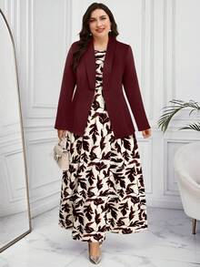 Modelyn Bộ váy 2 mảnh in họa tiết thanh lịch dành cho nữ cỡ lớn - Màu Đỏ Sâu - Xem 6