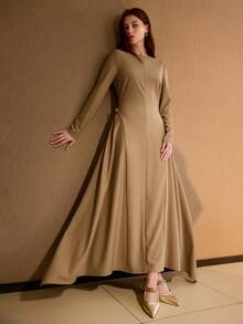 MOTF PREMIUM 船领针织连衣裙，深卡其色 - 卡其色 - 查看 1