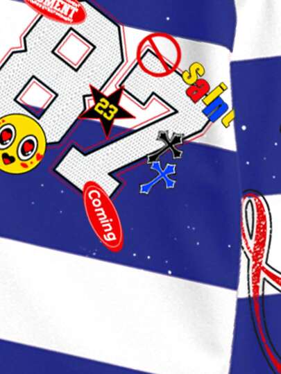 Street Life Men's Printed Preppy Long Sleeve Striped Polo Collar T-Shirt, Casual College Style Top