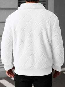 Manfinity CasualCool Men's Casual Plush Long Sleeve Jacket, Autumn/Winter Men Zip Up Jacket White Jacket Men Men Sweater Jacket