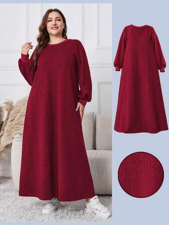 Mulvari Women's Textured Pullover Casual Plus Size Sweatshirt Dress For Autumn Winter, Casual Dress Sweatshirts, For Casual Daily/At Home