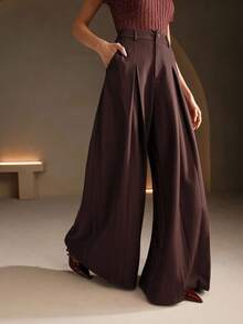 Anewsta Petite Pantalones de oficina de unicolor elegantes para mujer, nuevo diseño de otoño/invierno - Café integral - Ver 5