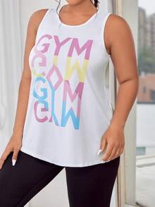 SHEIN Velisys 加大码夏季休闲字母图案圆领运动背心 - 彩色 - 查看 3