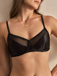 Charlaine Wireless, Mesh Splicing, 1/2 Cup, Balcony Bra, Minimalist & Comfortable, Elegant & Refined, Romantic French Style Women's Lingerie Bra