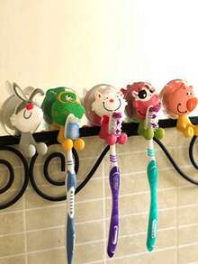 2pcs Cartoon Design Random Toothbrush Holder, Suction Cup Cute Silicone Toothbrush Rack For Kids Children Home Bathroom Decor Fall Decor Back To School - Multicolor - View 2