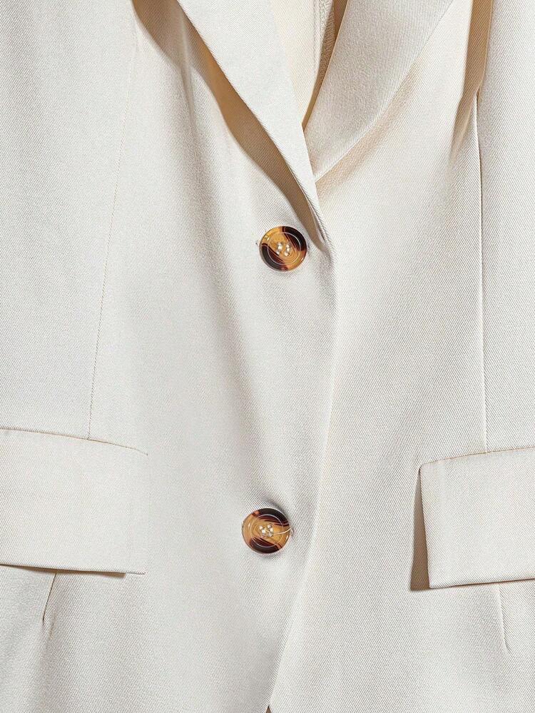 Franclia 2pcs Elegant Office Wear Set - Solid Color Blazer Jacket And High Waisted Skirt Clothes For University Fall Cloth For Women - Apricot - View 4