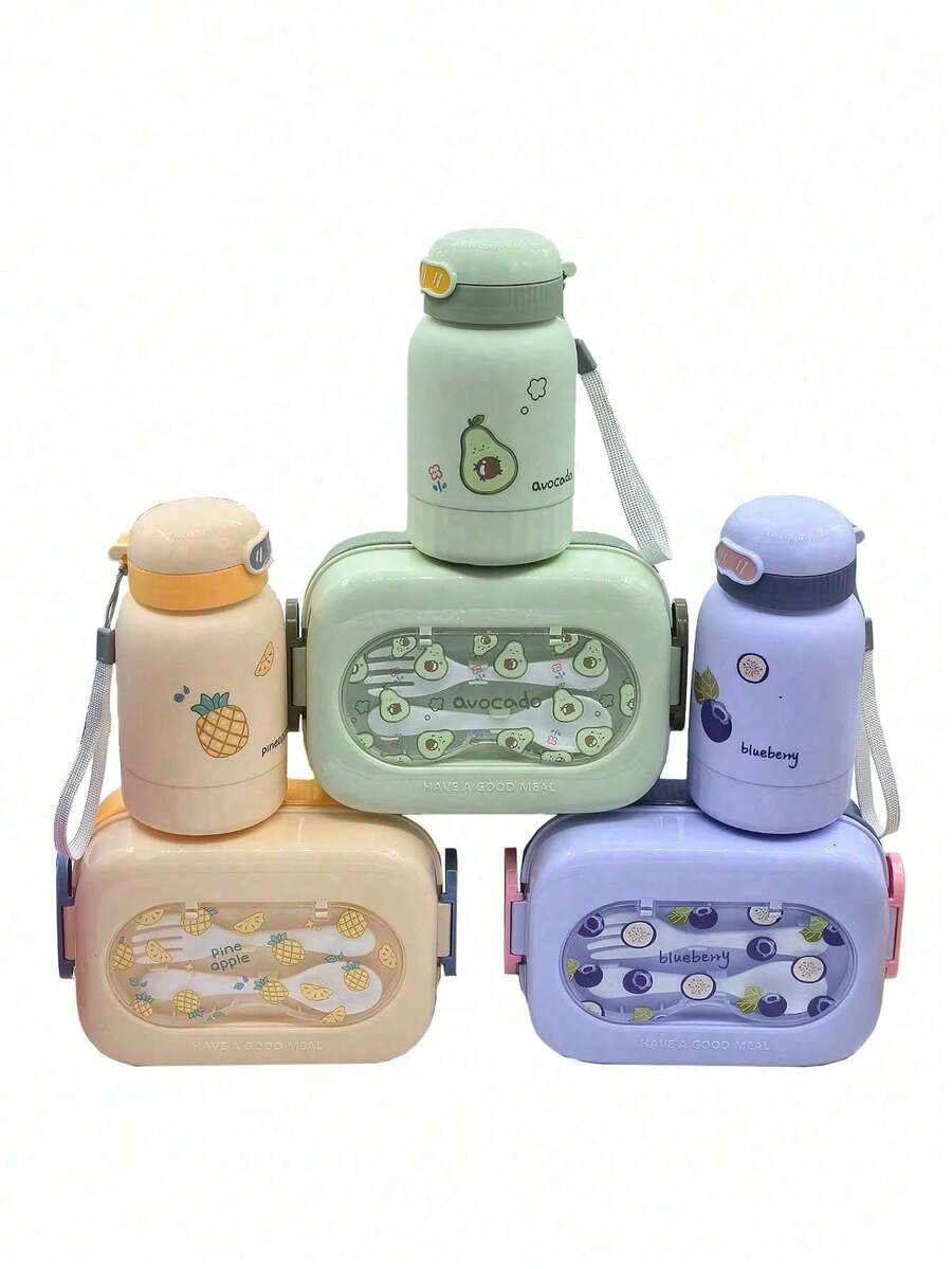 1 件装便当盒带吸管和水壶套装,塑料运动水壶带吸管杯,大容量午餐盒,可爱动物卡通图案,午餐盒,返校季,圣诞节,食品,学习用品,节日必备,便当盒,学校午餐盒,圣诞礼物,旅行必备,露营,学校,零食盒 - 彩色 - 查看 1
