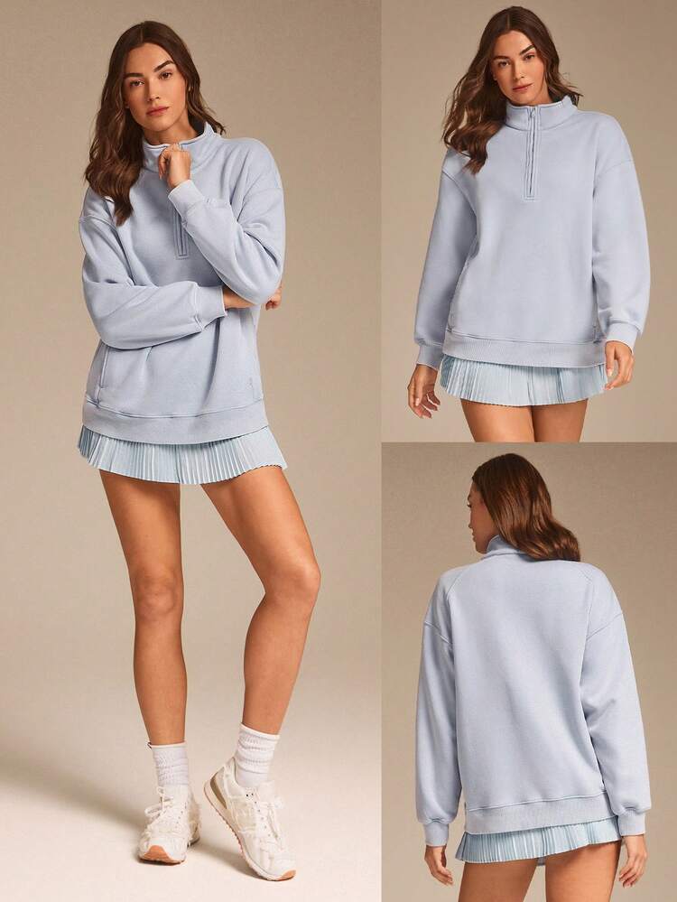 Moletom com Zíper Parcial Relaxado, Confortável, Macio e Quente, Lavagem Ácida, para Uso Casual Diário, Outono e Inverno