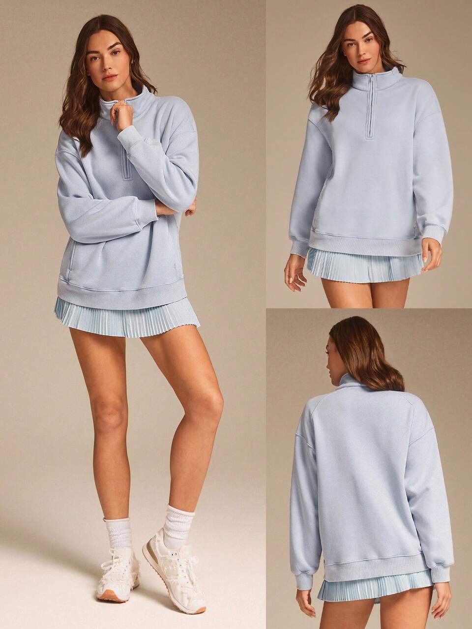 Everyday Fleece Frosted Comfort Soft Warm Acid Wash Relaxed Fit Half-Zip Sweatshirt Autumn Winter Outdoors Daily Casual Wear