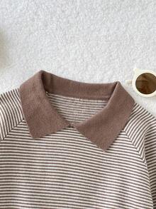 SHEIN Áo len dệt kim cổ sọc tay raglan màu trơn cho bé trai - Màu Khaki - Xem 4
