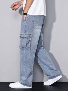 Manfinity Homme Men's Casual Loose Fit Jeans With Pockets Jeans For Men Cargo Baggy