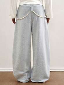 TOKVUE Men's Fashion Rope Detail Curved Blade Wide Leg Pants, Men's Trousers, Men's Casual Pants, American Street Style Loose Flared Long Pants, Loose Curved Blade Pants, Men's Trousers, Men's Wide Leg Pants, Halloween Gift, Christmas Gift, Super Loose Leg Flattering, Gift For Boyfriend, Light Grey Pants, Autumn - Light Grey - View 2