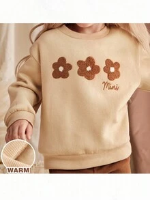 Loomiva 2件套少女花卉印花针织柔软圆领长袖运动衫和松紧腰裤 - 彩色 - 查看 3