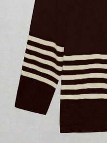 Linhara Bộ áo len dệt kim dáng rộng họa tiết sọc tương phản thường ngày đi làm cho nữ cỡ lớn và quần ống rộng, mùa thu/đông - Nhiều màu - Xem 3