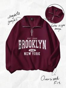 Attitoon 复古美式校园风休闲宽松半拉链立领抓绒卫衣，男女皆宜，适合秋冬季、圣诞节和新年派对穿着