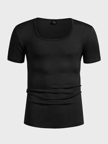Manfinity VCAY Men's Knitted Casual Loose Solid Color Short Sleeve T-Shirt - Black - View 5