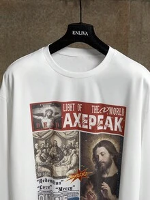 AXEPEAK 男士休闲时尚街头风长袖T恤 - 白色 - 查看 3