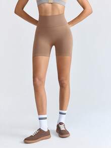 Loungeista 1 chiếc quần short định hình eo cao giúp kiểm soát vòng bụng cho nữ, quần short yoga không đường may, quần legging thích hợp cho chạy bộ và thể thao. - màu nâu - Xem 2