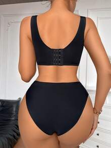 2pcs Black Seamless Underwear Set (Bra And Panty) - Black - View 6