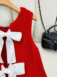 Elamini 秋季休闲系带针织背心 - 紅色 - 查看 3