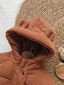 SHEIN Vintaside Kids Babygirl Baby GirlWinter Long Sleeve Hooded Jacket, Cute, Fashionable, Versatile, Perfect For Outdoor Travel, Provides Sufficient Cold Protection, Stylish And Practical - Khaki - View 4