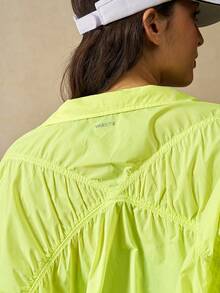 VARSIVA Fluorescent Yellow Casual Pleated Zipper Drawstring Hem Windproof Sports Jacket. - Green - View 4