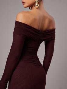 Silquee Women's Solid Color Minimalist Long Sleeve Casual Dress,Dresses For Women Elegant - Maroon - View 3