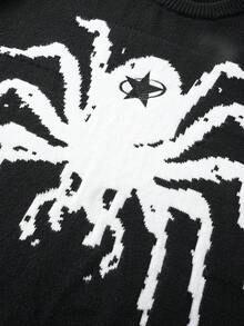 ROMWE MEN Goth Jersey de manga larga con patrón de araña tejido para hombre, estilo callejero vintage, invierno - Negro - Ver 1