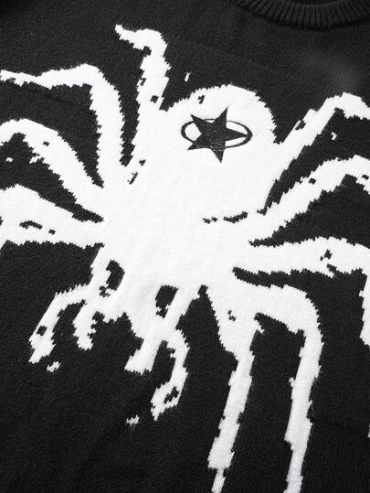 Goth كنزة صوفية صوفية طويلة الأكمام بنقشة العنكبوت، طراز الشارع الكلاسيكي