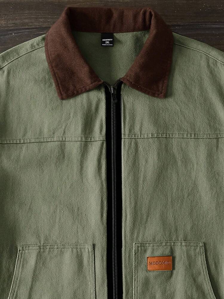 EASEVO 休闲商务翻领拉链短外套 - 軍綠色 - 查看 3