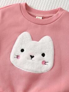 Cozy Pixies 2pcs Baby Girl Cartoon Rabbit Graphic Knit Soft Crew Neck Long Sleeve Sweatshirt And Elastic Waist Pants Set - Multicolor - View 4