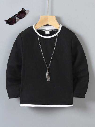 SHEIN Young Boy's Colorblock T-Shirt, Comfortable Casual Fashion Versatile Street, Sports, Outdoor, Back To School