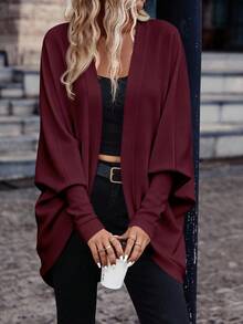 SHEIN Frenchy Casual Versatile Deep Maroon Solid Color Women's Thin Jacket, Suitable For Autumn/Winter, Versatile Style, Vintage Look Spring - Multicolor - View 4