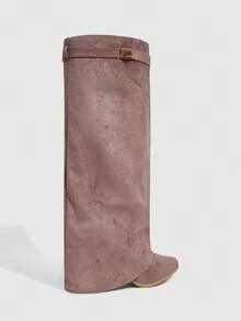 Daringsoles 女式尖头粗跟绒面西部流苏靴，修身高筒靴 - 淡紫色 - 查看 8