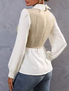 SHEIN Clasi Pearls Beaded Ruffle Hem 2 In 1 Blouse Peplum Top - Apricot - View 2