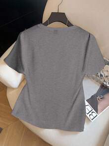 GlowEve CURVE Plusstorlek Dam Sommar Blommigt Kortärmat T-shirt - Grå - Visa 2